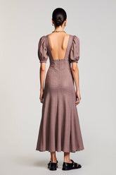 Kaffee A Linie Langes Hochzeitsgastkleid mit quadratischem Ausschnitt und Puffärmeln